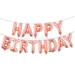 Foil Letter Banners Air Fill Only: Foil Balloon "HAPPY BIRTHDAY" Banner Rose Gold *Air fill only*