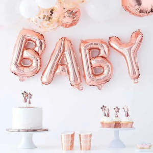 Foil Letter Banners Air Fill Only: Foil Balloon Banner Rose Gold "BABY" *air fill only