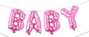 Foil Letter Banners Air Fill Only: Foil Balloon Banner Pink Hearts "BABY" *air fill only