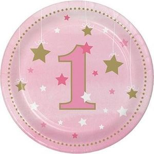 Disposable Plates: One Little Star Birthday Plates Pink - 8pk