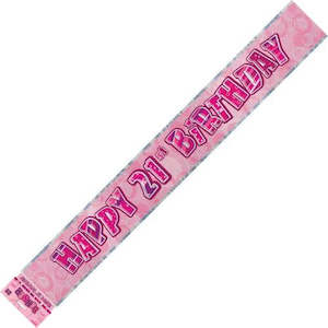 Banner Happy 21st Birthday - Pink & Silver