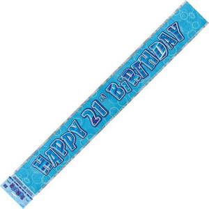 Banner Happy 21st Birthday - Blue & Silver