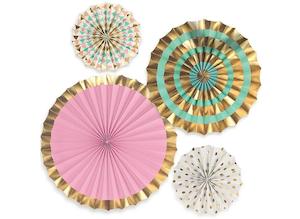 Paper Fans - 4 pack, Pink, Teal, Gold