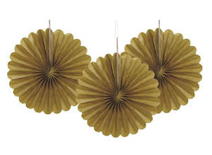 Fans: Tissue Paper Fans Gold - 3 mini fans