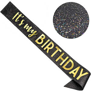 Sashes: It's My Birthday Sash - Black Glitter