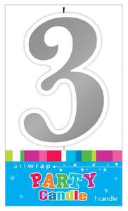 Candle Number 3 Silver