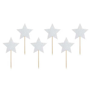 Silver Star Cake Toppers 4pk