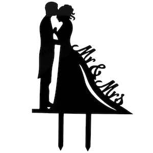 Wedding Cake Topper - Bride & Groom - Black
