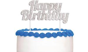 Cake Toppers: Cake Topper Happy Birthday Silver Glitter