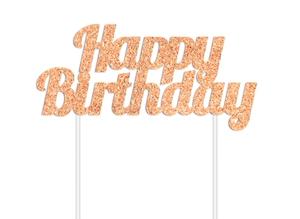 Cake Toppers: Cake Topper Happy Birthday Rose Gold Glitter