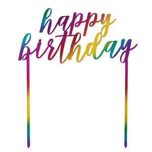 Cake Toppers: Cake Topper Happy Birthday Rainbow Ombre