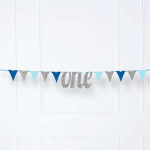 1st Birthday Bunting Banner - Blue/Silver