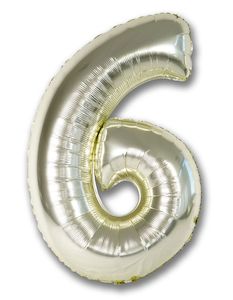 Foil Balloon Number White Gold "6"