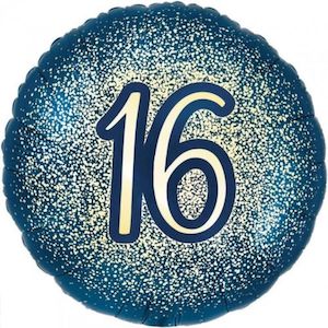 Foil Balloon 18" 16th Navy & Gold Glitter