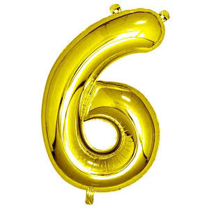 16th Birthday: Foil Balloon Number Gold "6"
