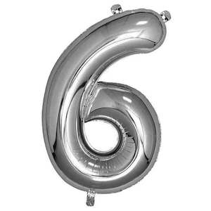 16th Birthday: Foil Balloon Number Silver "6"