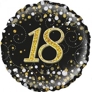 Foil Balloon 18 - 18th Sparkling Fizz Black and Gold