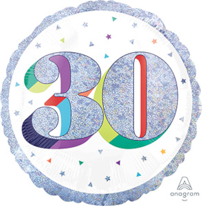 Foil Balloon 30th - Prismatic Silver