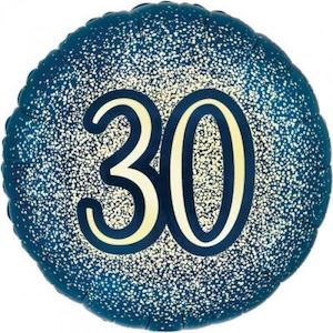 30th Birthday Foil Balloon - Navy & Gold Glitter