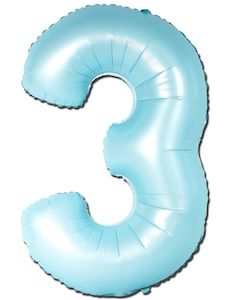 Foil Balloon Number Matte Light Blue "3"