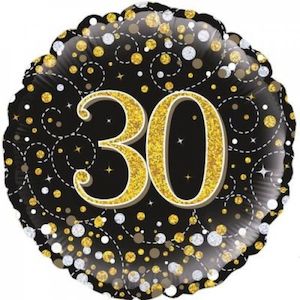 Foil Balloon 30th Birthday - Sparkling Fizz Black & Gold