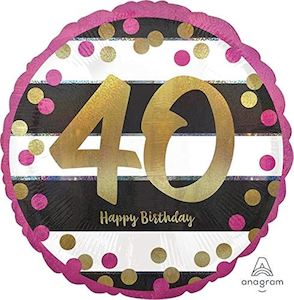 40th Birthday: Foil Balloon 18" 40th Pink & Gold