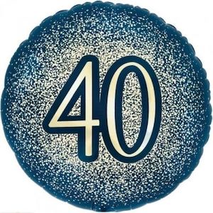 40th Birthday: 40th Birthday Foil Balloon - Navy & Gold Glitter