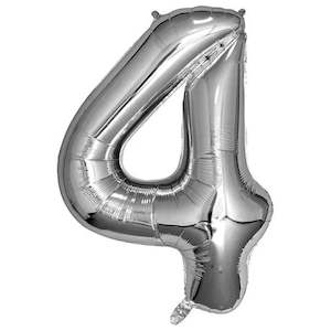 40th Birthday: Foil Balloon Number Silver "4"