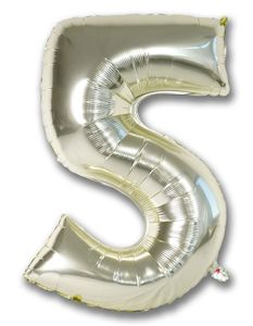50th Birthday: Foil Balloon Number White Gold "5"