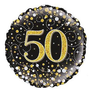 50th Birthday: Foil Balloon 18 - 50th Sparkling Fizz Black and Gold