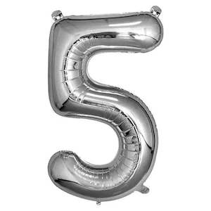 50th Birthday: Foil Balloon Number Silver "5"