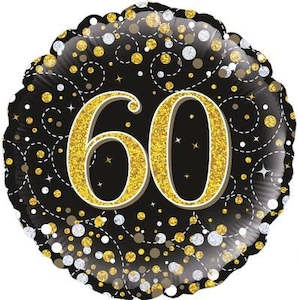 Foil Balloon 18" - 60th Sparkling Fizz Black and Gold
