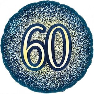 Foil Balloon 18" 60th Navy &Gold Glitter