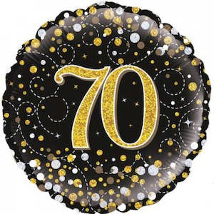 70th Birthday: Foil Balloon 70th - Sparkling Fizz Black and Gold