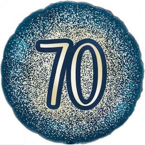 Foil Balloon 70th - Navy & Gold Glitter