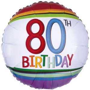 80th Birthday: Foil Balloon 80th Birthday - Rainbow Stripe