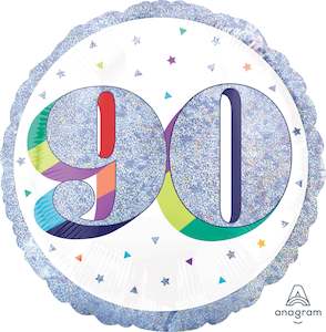 90th Birthday: Foil Balloon 90th Birthday - Prismatic Silver