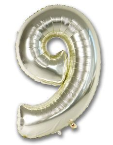Foil Balloon Number White Gold "9"