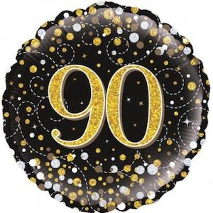 Foil Balloon 18" - 90th Sparkling Fizz Black and Gold