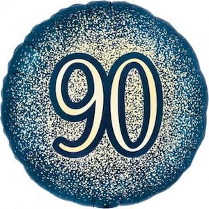90th Birthday: Foil Balloon 18" - 90th Glitter Birthday Navy & Gold