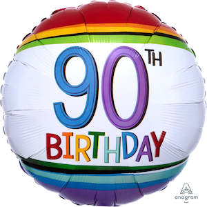 90th Birthday: Foil Balloon 90th Birthday - Rainbow Stripe