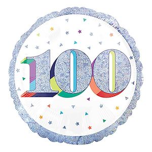Foil Balloon 100th Birthday - Prismatic Silver