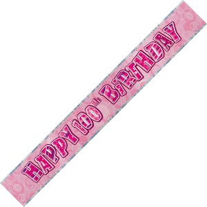 100th Birthday: Banner Happy 100th Birthday - Pink & Silver