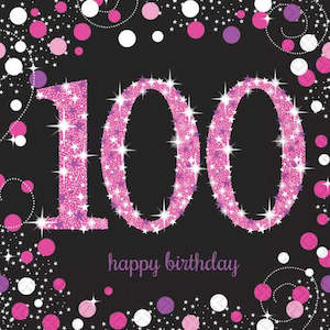 Napkins 100th Birthday 16pk - Pink Celebration