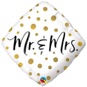 Foil Balloon Mr & Mrs Gold Dots
