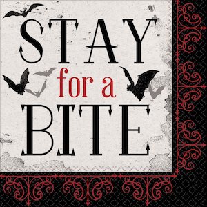 Halloween: "Stay for a bite!" Dark Manor Cocktail Beverage Napkins 16pk