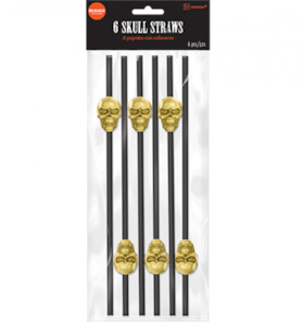 Black Straws with Gold Skulls *REUSABLE* 6pk