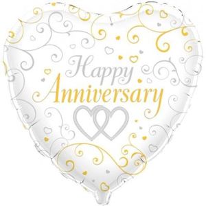 18" Foil Balloon Happy Anniversary - Linked Hearts