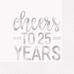 "Cheers To 25 Years" napkins 16pk