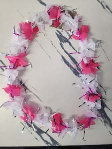 Hawaiian Luau: Hawaiian Leis - Flower Pink and White sparkle
